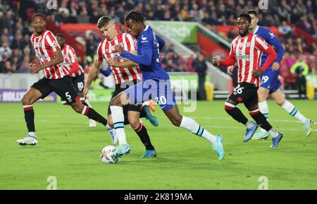 Brentford ENGLAND - October 19: Chelsea's Carney Chukwuemeka in action during English Premier League soccer match between Brentford against Chelsea at Stock Photo