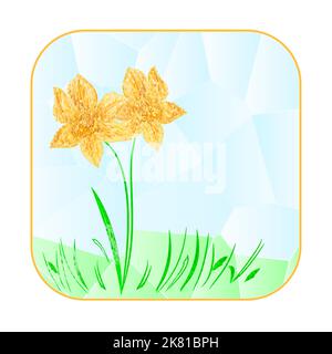Button squared Easter daffodil polygons vector illustration Stock Vector