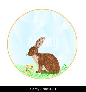 Button the circular Easter Bunny and Easter egg polygons vector illustration Stock Vector