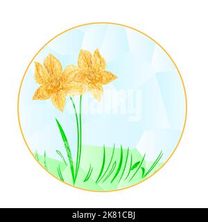 Button squared Easter daffodil polygons vector illustration Stock Vector