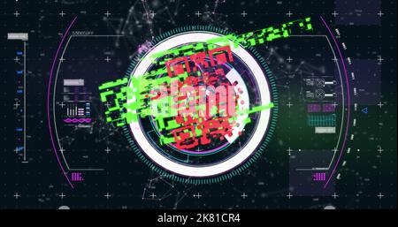 Qr code scanner over network of connections against digital interface on black background Stock Photo