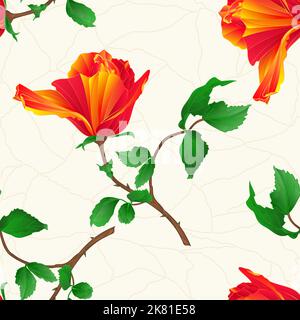 Seamless texture flower orange rose vintage cracks in the porcelain  vector illustration Stock Vector