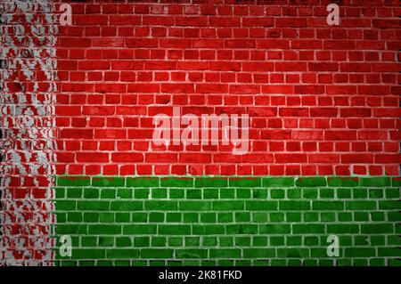 An image of the Belarus flag painted on a brick wall in an urban location Stock Photo