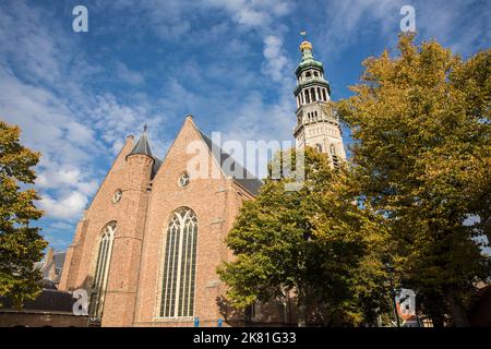 Middelburg on the peninsula Walcheren, Nieuwe Kerk and the tower of the abbey church, Tall John Abbey Tower, Koorkerk, choir church, Zeeland, Netherla Stock Photo