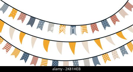 Decorative festive colorful street flags. Holiday decorations. Vector illustration isolated on white background. Stock Vector