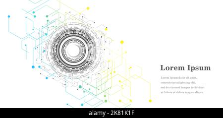 abstract blue yellow hexagon, ai artificial intelligence, geometric texture background, scientific technology, futuristic concept Stock Photo