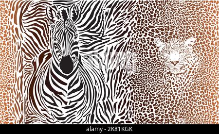 Motif background zebras and leopard Stock Vector