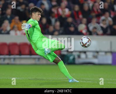Brentford ENGLAND - October 19: Chelsea's Kepa Arrizabalaga during English Premier League soccer match between Brentford against Chelsea at The Gtech Stock Photo