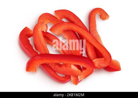 slices of red sweet bell pepper isolated on white background. Top view. Flat lay. Stock Photo