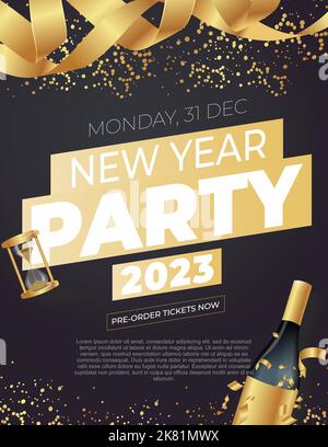 Creative New Year Party template with time and venue details for New Year celebration concept. Stock Vector
