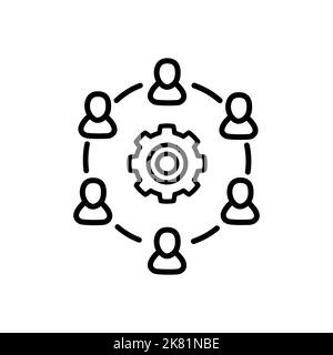 Brainstorming and teamwork icon. Business meeting. Debate team. Discussion group. People in conference room sitting around a table working together on Stock Vector