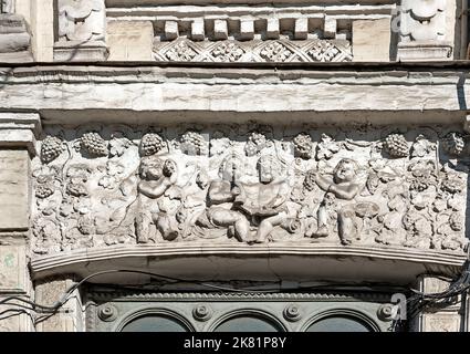 Decorative relief on the facade of old building in Kyiv Ukraine Stock Photo