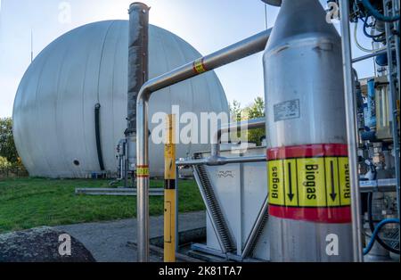 Biogas upgrading plant, purification of biogas from biowaste, green waste and contents of the organic waste bin, from households, biogas is produced i Stock Photo