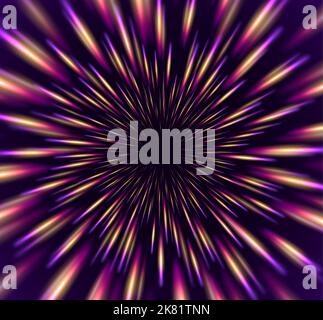 Neon star burst, colorful speed of light, cosmic hyperspace jump motion effect. Explosion in the Universe concept. Stock Vector