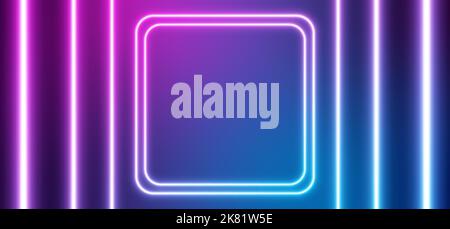 Abstract neon background, blue-pink gradient square and lines. Modern sci-fi or cyberpunk background Stock Vector