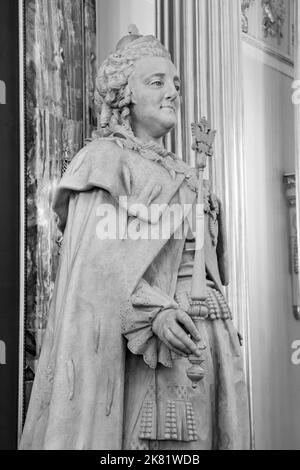 Moscow, Russia, 23 October 2019: Statue of Empress Catherine the Great in golden hall of Great Tsaritsyn Palace in museum reserve Tsaritsyno. Russian Stock Photo