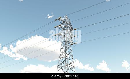 High voltage power line against blue sky with fair weather clouds Stock ...