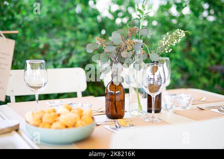 Table decoration with flowers in wedding party Stock Photo