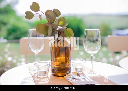 Table decoration with flowers in wedding party Stock Photo