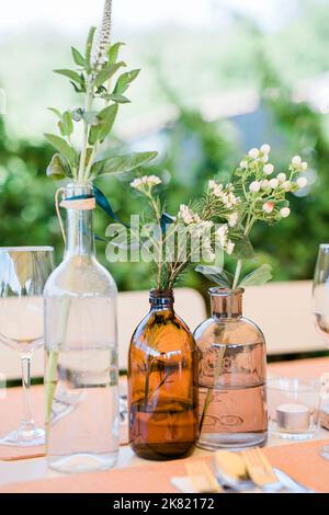 Table decoration with flowers in wedding party Stock Photo