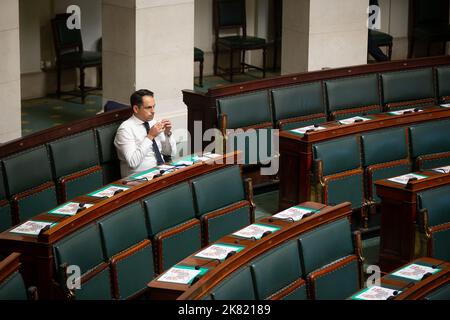 Brussels, Belgium, 20 October 2022. Vlaams Belang's Tom Van Grieken pictured during a plenary session of the Chamber at the Federal Parliament in Brussels on Thursday 20 October 2022. BELGA PHOTO JAMES ARTHUR GEKIERE Stock Photo