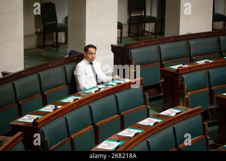 Brussels, Belgium, 20 October 2022. Vlaams Belang's Tom Van Grieken pictured during a plenary session of the Chamber at the Federal Parliament in Brussels on Thursday 20 October 2022. BELGA PHOTO JAMES ARTHUR GEKIERE Stock Photo