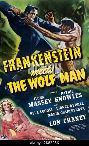 Movie Poster Film: Frankenstein Meets The Wolf Man (USA 1943)   Director: Roy William Neill 05 March 1943   **WARNING** This Photograph is for editorial use only and is the copyright of UNIVERSAL and/or the Photographer assigned by the Film or Production Company and can only be reproduced by publications in conjunction with the promotion of the above Film. A Mandatory Credit To UNIVERSAL is required. The Photographer should also be credited when known. No commercial use can be granted without written authority from the Film Company. Stock Photo