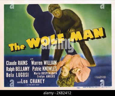 Lon Chaney Jr. Poster Film: The Wolf Man (1941) Characters: The Wolf Man  Director: George Waggner 12 December 1941   **WARNING** This Photograph is for editorial use only and is the copyright of UNIVERSAL and/or the Photographer assigned by the Film or Production Company and can only be reproduced by publications in conjunction with the promotion of the above Film. A Mandatory Credit To UNIVERSAL is required. The Photographer should also be credited when known. No commercial use can be granted without written authority from the Film Company. Stock Photo