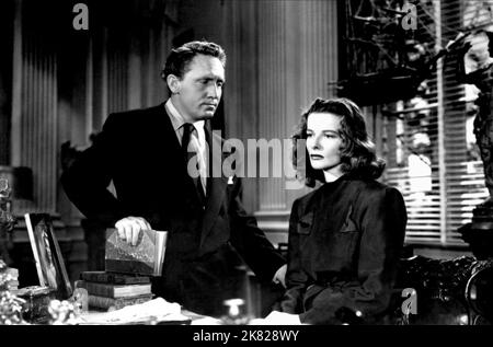 Spencer Tracy & Katharine Hepburn Film: Keeper Of The Flame (1948) Characters: Steven 'Stevie' O'Malley, Mrs. Christine Forrest  Director: George Cukor 01 December 1942   **WARNING** This Photograph is for editorial use only and is the copyright of MGM and/or the Photographer assigned by the Film or Production Company and can only be reproduced by publications in conjunction with the promotion of the above Film. A Mandatory Credit To MGM is required. The Photographer should also be credited when known. No commercial use can be granted without written authority from the Film Company. Stock Photo
