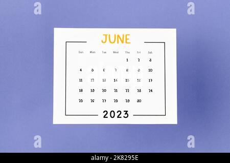 June 2023 Monthly calendar for 2023 year on purple background.