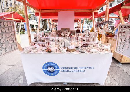 Zagreb Souvenir Fair opened at Petar Preradovic Square, commonly referred to as Cvjetni trg (Flower Square)  in Zagreb, Croatia, on October 20, 2022.  Local craftsmen and souvenir manufacturers will showcase their recognizable products at the fair fully named 'Souvenir Manufacturers of Zagreb to Zagreb' which will take place from 20 to 22 October . Photo: Neva Zganec/PIXSELL Stock Photo