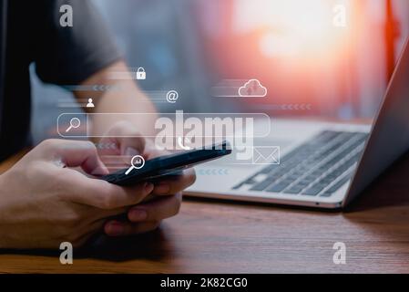 Searching Browsing Internet Data Information Networking.Search engine optimization SEO digital Technology online research internet website and connect Stock Photo