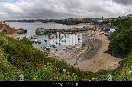 Newquay, United Kingdom - 4 Spetember, 2022: view of the old city center and harbor of Newquay in Cornwall Stock Photo