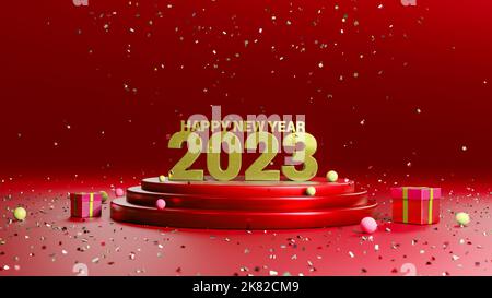 New year 2023 Red Background with golden color letters, Happy new year concept image Stock Photo