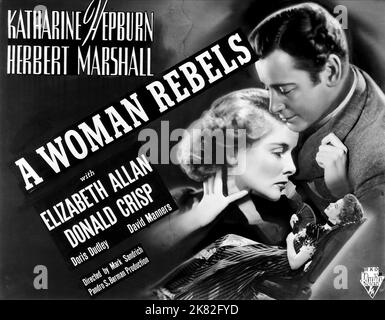 Katharine Hepburn & Herbert Marshall Poster Film: A Woman Rebels (USA 1936) Characters: Pamela Thistlewaite, Thomas Lane  Director: Mark Sandrich 29 October 1936   **WARNING** This Photograph is for editorial use only and is the copyright of RKO RADIO PICTURES and/or the Photographer assigned by the Film or Production Company and can only be reproduced by publications in conjunction with the promotion of the above Film. A Mandatory Credit To RKO RADIO PICTURES is required. The Photographer should also be credited when known. No commercial use can be granted without written authority from the F Stock Photo