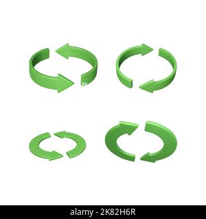 Set of rotation arrows looping in circle for app or web interfaces. Green refresh icon isolated on white background. Reload symbol. Vector illustratio Stock Vector
