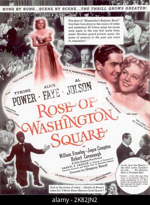 Al Jolson, Tyrone Power & Alice Faye Poster Film: Rose Of Washington Square (USA 1939)   Director: Gregory Ratoff 01 May 1939   **WARNING** This Photograph is for editorial use only and is the copyright of 20TH CENTURY FOX and/or the Photographer assigned by the Film or Production Company and can only be reproduced by publications in conjunction with the promotion of the above Film. A Mandatory Credit To 20TH CENTURY FOX is required. The Photographer should also be credited when known. No commercial use can be granted without written authority from the Film Company. Stock Photo