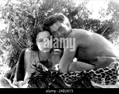 Maureen O'Sullivan & Johnny Weissmuller Film: Tarzan The Ape Man (USA 1932) Characters: Jane Parker, Tarzan  / Dt. Titel Auch: 'Tarzan, Der Herr Des Urwalds' Director: W.S. Van Dyke 25 March 1932   **WARNING** This Photograph is for editorial use only and is the copyright of MGM and/or the Photographer assigned by the Film or Production Company and can only be reproduced by publications in conjunction with the promotion of the above Film. A Mandatory Credit To MGM is required. The Photographer should also be credited when known. No commercial use can be granted without written authority from t Stock Photo