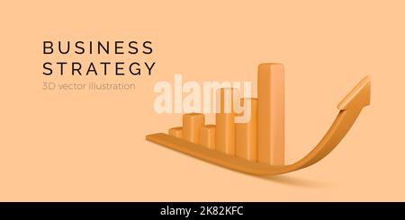 Profit growth chart in orange colors. Statistic and data analysis. Business strategy concept. Chart bar on arrow rising up business banner. Vector ill Stock Vector