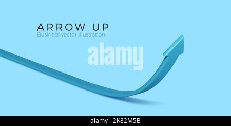 3D Arrow Up. Render of cartoon arrow rise in blue business color. Pointing in right direction and moving to goal. Vector illustration Stock Vector