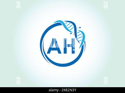 Letter AH monogram alphabet in a circle with DNA. Genetics logo design concept. Font emblem. Modern vector logo Stock Vector