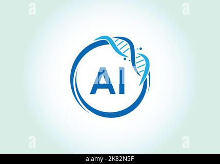 Letter AI monogram alphabet in a circle with DNA. Genetics logo design concept. Font emblem. Modern vector logo Stock Vector