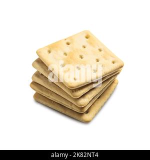 Stack of dry crackers isolated on white background with shadow Stock Photo