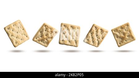 Group of dry crackers isolated on white background with shadow Stock Photo