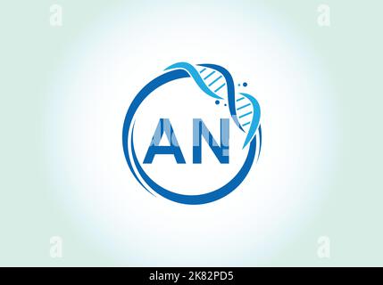 Letter AN monogram alphabet in a circle with DNA. Genetics logo design concept. Font emblem. Modern vector logo Stock Vector
