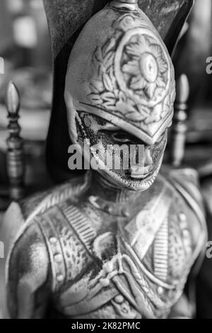 Roman statue solder. Close up a roman warrior solder iron statue. Nobody, selective focus, blurred-October 10,2022-Vancouver BC Canada Stock Photo