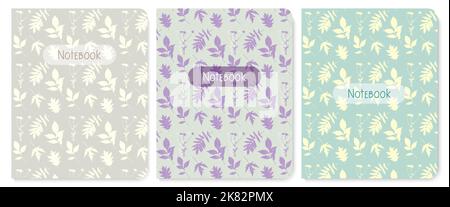 Notebook, diary covers set. Herbal herbarium floral design. For notebooks planners brochures books catalogs cards invitations etc. Vector illustration Stock Vector