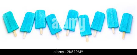 some blue popsicles isolated on a white background for banner, panorama, border Stock Photo
