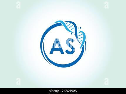 Letter AS monogram alphabet in a circle with DNA. Genetics logo design concept. Font emblem. Modern vector logo Stock Vector