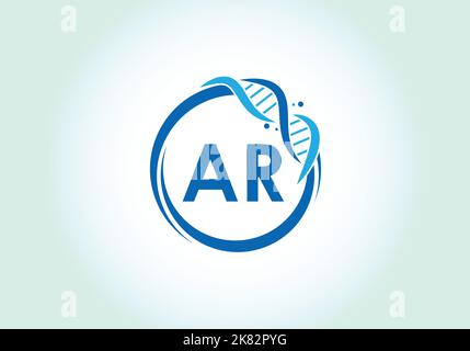 Letter AR monogram alphabet in a circle with DNA. Genetics logo design concept. Font emblem. Modern vector logo Stock Vector